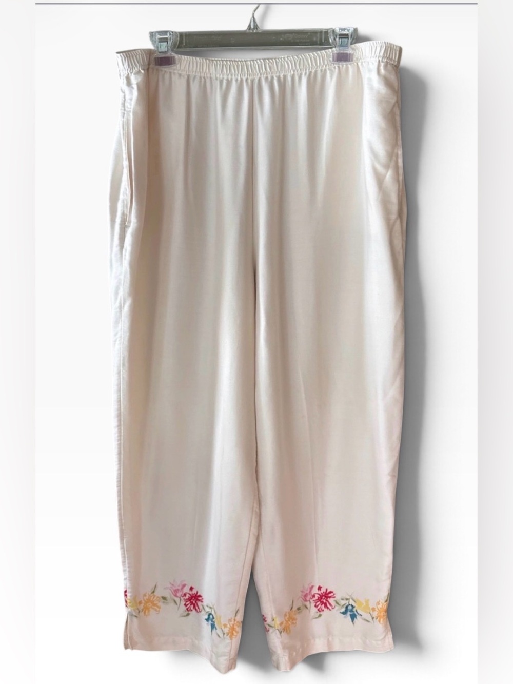 Stunning Field Manor Silk Embellished Pant XL Vintage Cottagecore Granny Coastal